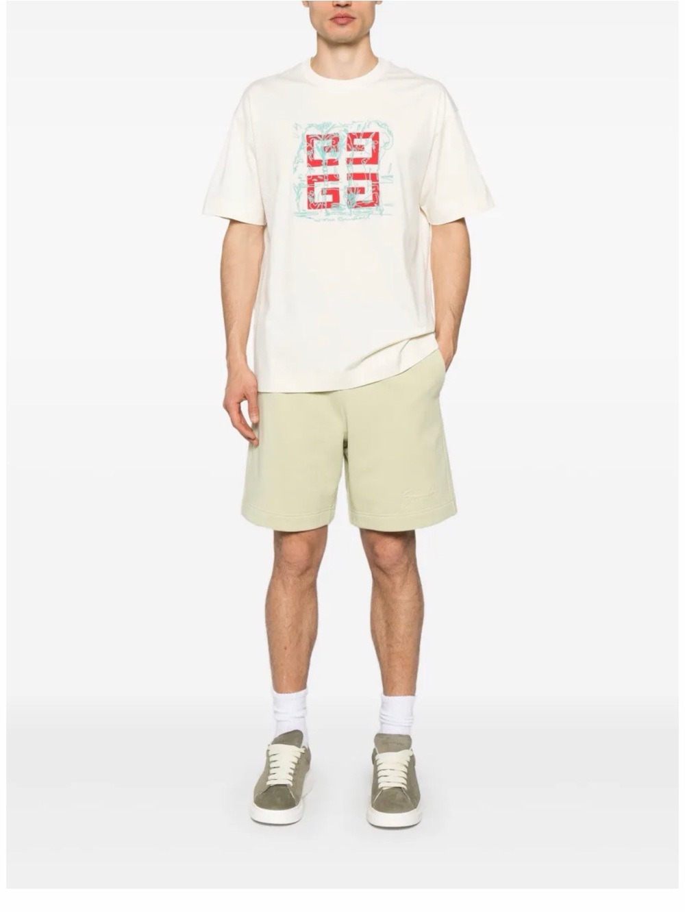 Givenchy White Tee with Red & Teal Graphic